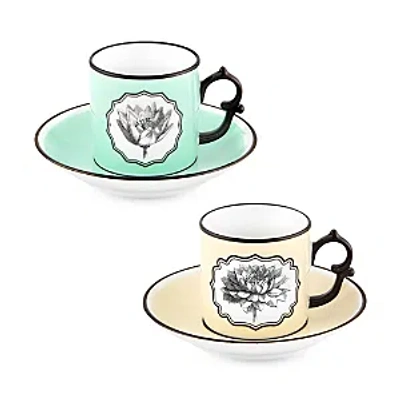 Vista Alegre Herbariae By Christian Lacroix Set 2 Coffee Cups And Saucer Yellow And Green In Multi
