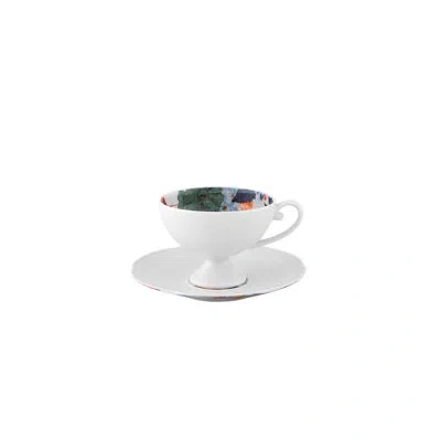 Vista Alegre Museum 8 Piece Teacup And Saucer Set In White;green