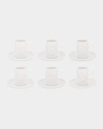 Vista Alegre Ornament Espresso/coffee Cups & Saucers, Set Of 6 In White