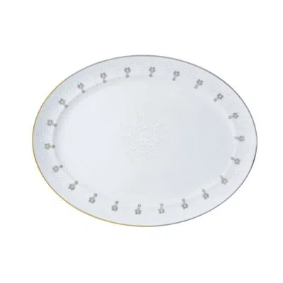 Vista Alegre Paseo Oval Platter In White;gold;grey