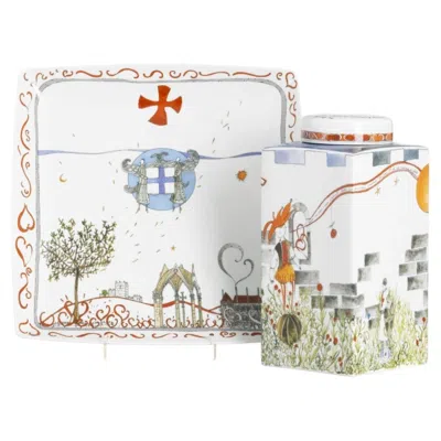 Pre-owned Vista Alegre Porcelain - Bottle And Tray -  In Gray