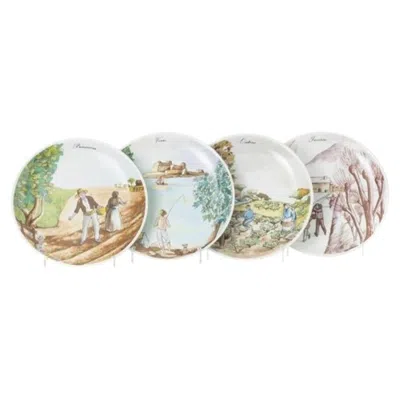 Pre-owned Vista Alegre Porcelain - Four Plates "the 4 Seasons" -  In Beige