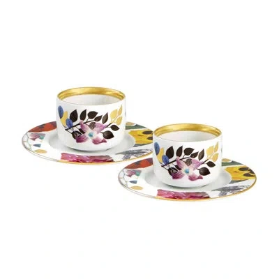 Vista Alegre Primavera 4 Piece Teacup And Saucer Set In Black;pink;gold