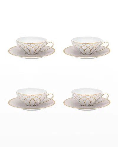 Vista Alegre Terrace Tea Cups & Saucers, Set Of 4 In White