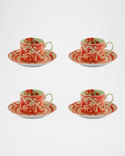 Vista Alegre The Meaning Tea Cups & Saucers Set, Set Of 4 In Red