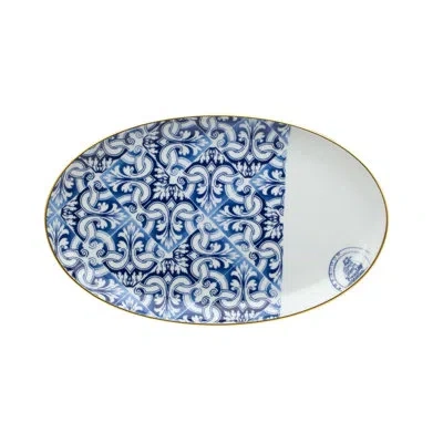 Vista Alegre Transatlântica Medium Oval Platter In Blue;white;gold
