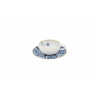 Vista Alegre Transatlantica Porcelain Teacup And Saucer In White;blue