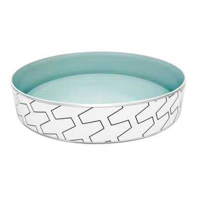 Vista Alegre Trasso Porcelain Mid-century Modern Decorative Bowl In White/blue In Blue;white
