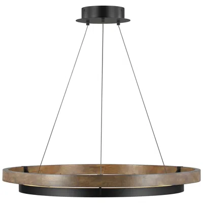Visual Comfort & Co. Visual Comfort Grace 30" Matte Black Weathered Oak Wood Led Chandelier