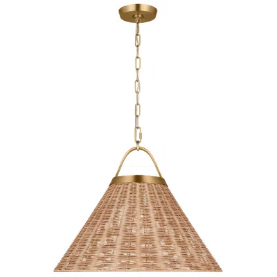 Visual Comfort & Co. Whitby 30"w Burnished Brass Pendant Light W/ Natural Rattan