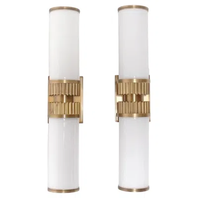 Pre-owned Visual Comfort Brass Or Bronze And Opaline Glass Sconces Bathroom Wall Lamp In Transparent
