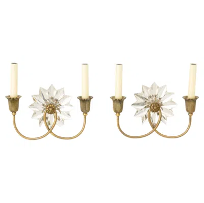 Pre-owned Visual Comfort Hollywood Regency Style Crystal And Brass Sconces, Pair In Sand
