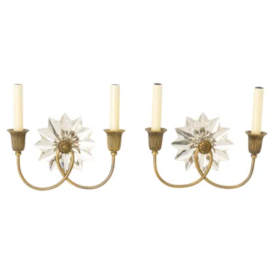 Pre-owned Visual Comfort Hollywood Regency Style Crystal And Brass Sconces, Pair In Sand