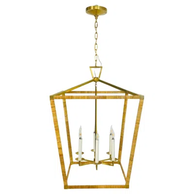 Pre-owned Visual Comfort Large Brass & Rattan Chandelier By Chapman & Myers For  In Brown