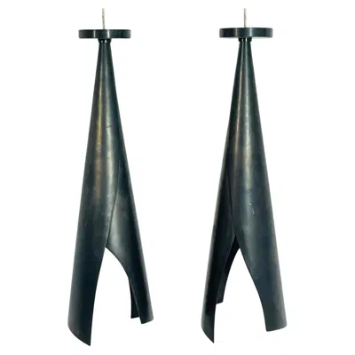 Pre-owned Visual Comfort Pair Of Kelly Wearstler  Pendants In Bronze, Sculptural Form In Gold
