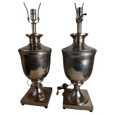 Pre-owned Visual Comfort Pair Of Neoclassical Urn Form Stainless Table Lamps In Black