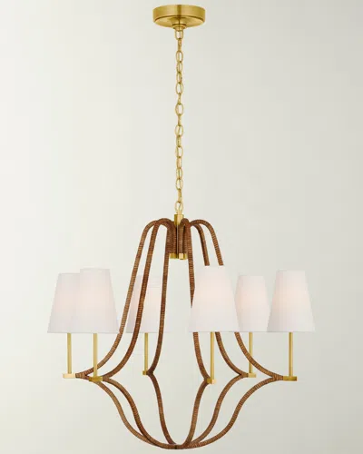 Visual Comfort Signature Biscayne 30" 6-light Large Wrapped Chandelier By Chapman & Myers In Antique-burnished Brass And Natural Rattan