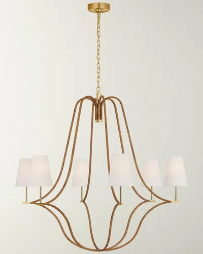 Visual Comfort Signature Biscayne 46" 6-light Extra-large Wrapped Chandelier By Chapman & Myers In Antique-burnished Brass And Natural Rattan