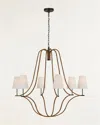 Visual Comfort Signature Biscayne 46" 6-light Extra-large Wrapped Chandelier By Chapman & Myers In Bronze And Natural Rattan With Linen Shades