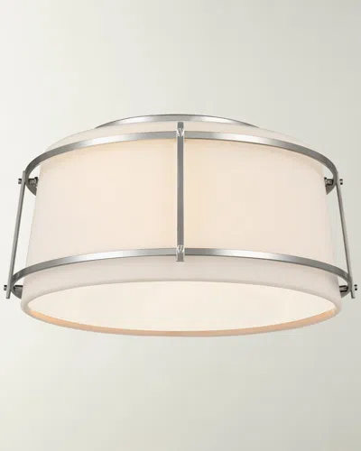 Visual Comfort Signature Callaway Small Flush Mount By Carrier & Company In Polished Nickel With Linen Shade And Frosted Acrylic Diffuser