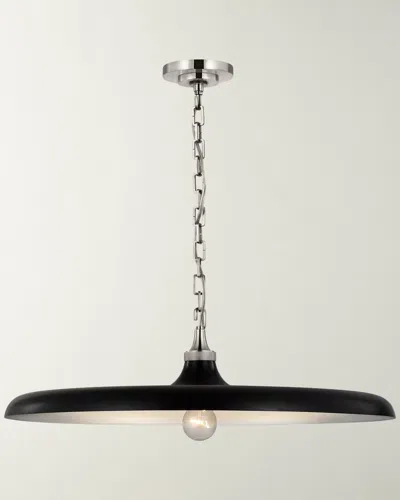 Visual Comfort Signature Piatto Large Pendant In Hand-rubbed Antique Brass With Aged Iron Shade By Thomas O'brien In Polished Nickel