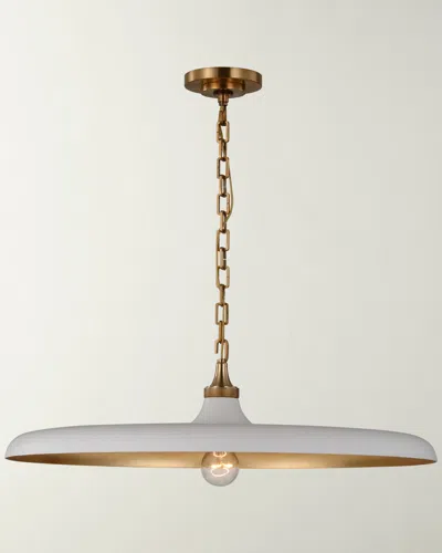 Visual Comfort Signature Piatto Large Pendant In Hand-rubbed Antique Brass With Plaster White Shade By Thomas O'brien