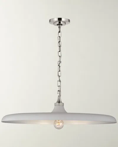 Visual Comfort Signature Piatto Large Pendant In Hand-rubbed Antique Brass With Plaster White Shade By Thomas O'brien In Polished Nickel