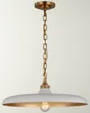 VISUAL COMFORT SIGNATURE PIATTO MEDIUM PENDANT IN HAND-RUBBED ANTIQUE BRASS WITH PLASTER WHITE SHADE BY THOMAS O'BRIEN