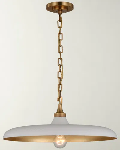 Visual Comfort Signature Piatto Medium Pendant In Hand-rubbed Antique Brass With Plaster White Shade By Thomas O'brien