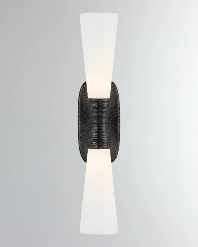 Visual Comfort Signature Utopia Large Double Bath Sconce By Kelly Wearstler In Aged Iron
