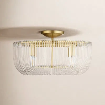Visual Comfort Studio Dartmore Clear Glass Shade Flush Mount In Burnished Brass