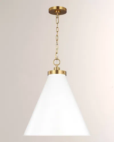 Visual Comfort Studio Wellfleet Large Cone Pendant By Chapman & Myers In Matte White And Burnished Brass