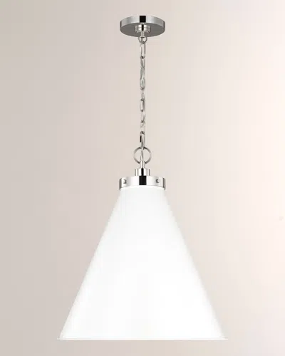 Visual Comfort Studio Wellfleet Large Cone Pendant By Chapman & Myers In Matte White And Polished Nickel