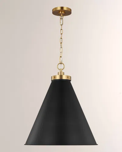 Visual Comfort Studio Wellfleet Large Cone Pendant By Chapman & Myers In Midnight Black And Burnished Brass