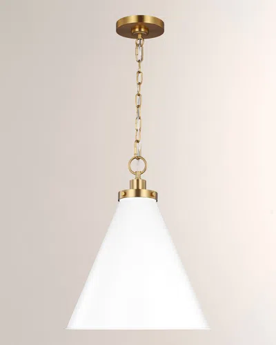 Visual Comfort Studio Wellfleet Medium Cone Pendant By Chapman & Myers In Matte White And Burnished Brass