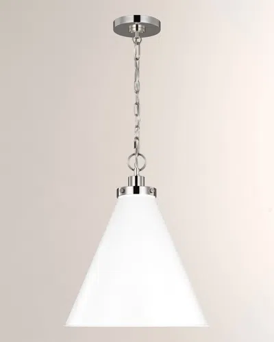 Visual Comfort Studio Wellfleet Medium Cone Pendant By Chapman & Myers In Matte White And Polished Nickel