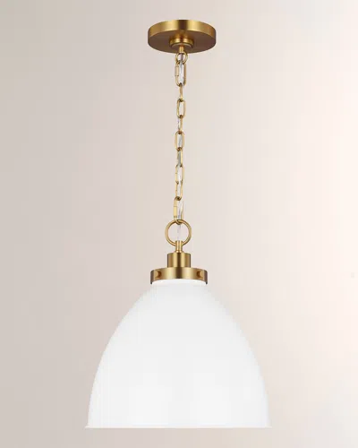 Visual Comfort Studio Wellfleet Medium Dome Pendant By Chapman & Myers In Matte White And Burnished Brass