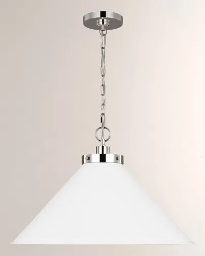 Visual Comfort Studio Wellfleet Medium Wide Pendant By Chapman & Myers In Matte White And Polished Nickel