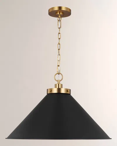 Visual Comfort Studio Wellfleet Medium Wide Pendant By Chapman & Myers In Midnight Black And Burnished Brass