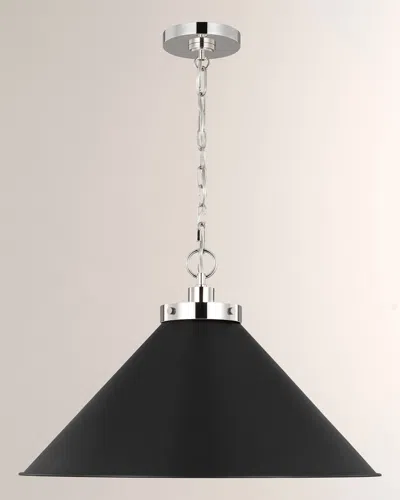 Visual Comfort Studio Wellfleet Medium Wide Pendant By Chapman & Myers In Midnight Black And Polished Nickel