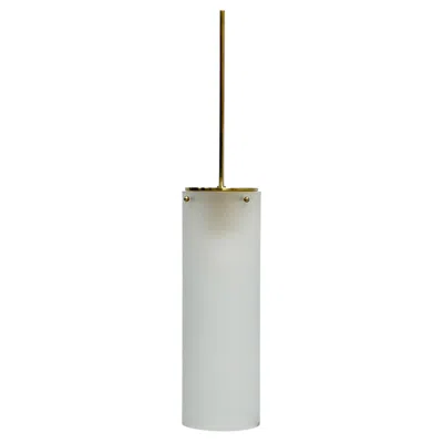 Pre-owned Visual Comfort Vintage Style Brass & Frosted Glass Cylinder Pendant Light In Clear