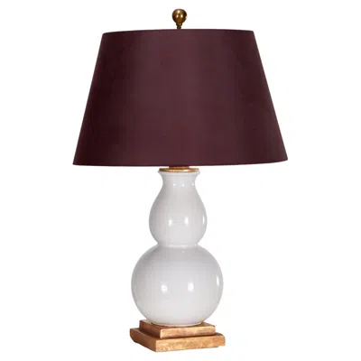 Pre-owned Visual Comfort White And Gold Porcelain Double Gourd Lamp With Linen Shade