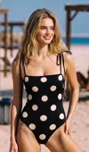 Visual Mood Doris Polka Dot Tie-shoulder One Piece Swimsuit