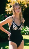 Visual Mood Elizabeth Embroidered V-neck One Piece Swimsuit