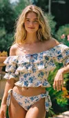 Visual Mood Elora Double Ruffle Off Shoulder Bikini Set