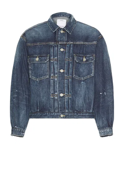 Visvim Social Sculpture 101 Paint-splattered Denim Jacket In Blue