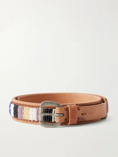Visvim 3cm Beads Beaded Leather Belt In Brown