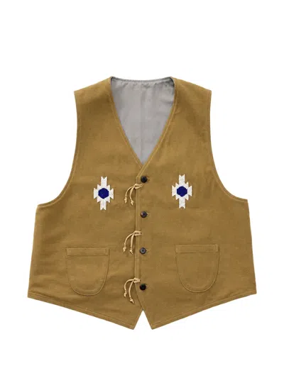 Visvim Beaded-motif Front-button Gilet In Green