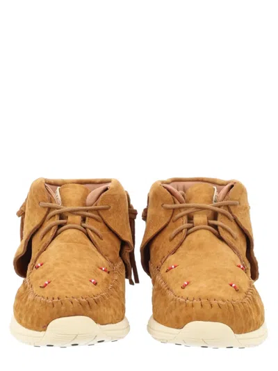 Visvim Tan Lhamo-folk Lambskin Moccasin Boots In Animal Print