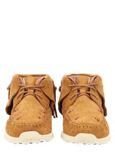 Visvim Tan Lhamo-folk Lambskin Moccasin Boots In Animal Print